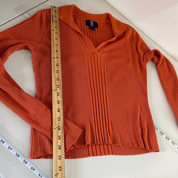 So...GSJC Pumpkin Ribbed Long Sleeve V-neck Blouse Large Retro 80s Hippie - Picture 9 of 10
